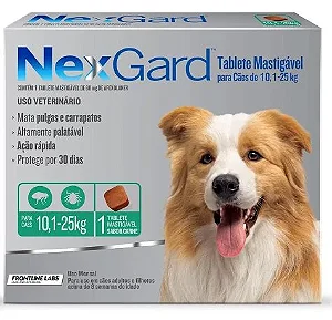 NexGard  Ectoparasiticida Afoxolaner p/ Cães de 10,1 a 25 kg Sabor Carne c/ 1 Tablete Mastigavel
