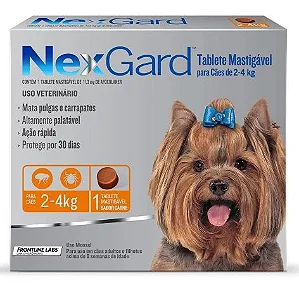 NexGard  Ectoparasiticida Afoxolaner p/ Cães de 2 a 4 kg Sabor Carne c/ 1 Tablete Mastigavel