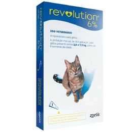 Revolution 6% Antiparasitário p/Gatos 2,6 a 7,5kg c/ 1 tubo 0.75ml