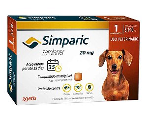 Simparic Ectoparasiticida Anti-Pulga p/ Cães de 5,1 a 10 kg 20mg c/ 1 comprimido