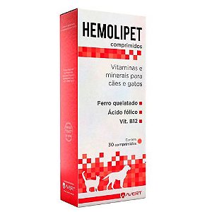 Hemolipet Suplemento Vitamina Minerais p/ Cães e Gatos c/30 Comprimidos