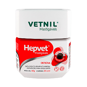Hepvet Suplemento Cisteína Mastigável p/ Cães e Gatos 60g  c/ 30 comprimidos