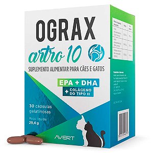 Ograx Artro 10 Suplemento Colágeno Frango e Peixep/ Cães e Gatos c/ 30 capsula