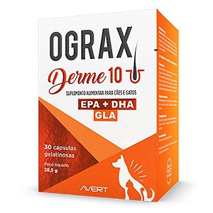 Ograx Derme 10 Suplemento Dermatológico Óleo de Peixes p/ Cães e Gatos c/ 30 capsula