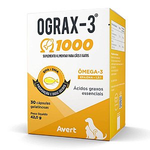 OGRAX-3 Suplemento EPA DHA p/ Cães e Gatos 1000 mg c/ 30 capsula
