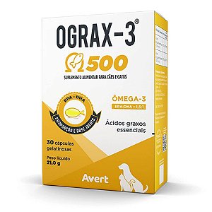 OGRAX-3 Suplemento EPA DHA p/ Cães e Gatos 500mg c/ 30 capsula