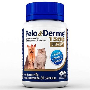 Pelo & Derme Suplemento Ômega 3/6 p/ Cães e Gatos 1500 mg c/30 Comprimidos