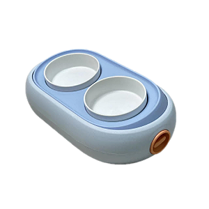 Comedouro Duplo de Cerâmica Regulável Azul p/ Cães e Gatos