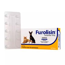 Furolisin Diurético Furosemida p/ Cães e Gatos c/ 10 comprimidos