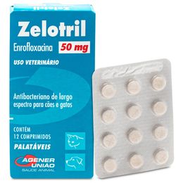 Zelotril Antibacteriano Enrofloxacina p/ Cães e Gatos c/ 12 comprimidos