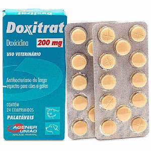Doxitrat Antibacteriano Doxiciclina p/ Cães e Gatos c/ 24 comprimidos