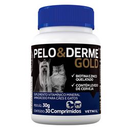 Pelo & Derme Gold Suplemento Zinco Quelatado Vitamina A E p/ Cães e Gatos