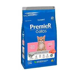 Ração Premier Gatos Ambientes Internos Filhotes Pelos longos Sabor Salmão