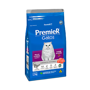 Ração Premier Gatos Ambientes Internos Adulto Pelos Longos Salmão