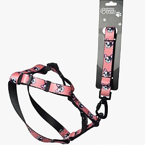 Peitoral c/ Guia Great Pets p/ Cães Cor Rosa Tamanho G