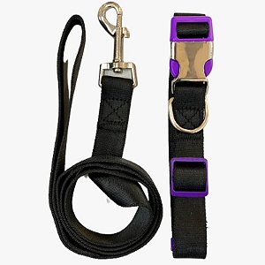 Coleira c/ Guia Great Pets Preta Metal Tamanho M