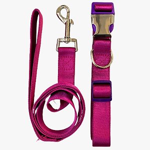 Coleira c/ Guia Great Pets Roxa Metal Tamanho P