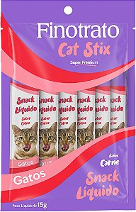 Patê Cat Stix FinoTrato Sabor Carne p/ Gatos c/ 6 Un de 15g