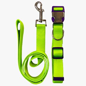 Coleira c/ Guia Great Pets Verde Metal Tamanho P