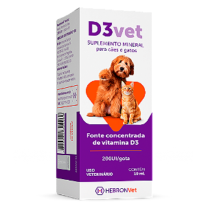 D3 Vet Suplemento Mineral p/ Cães e Gatos (Fonte Concentrada de Vitamina D3) 10 ml