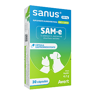 Sanus Suplemento SAM-e p/Cães e Gatos 100mg c/ 30 Cápsulas