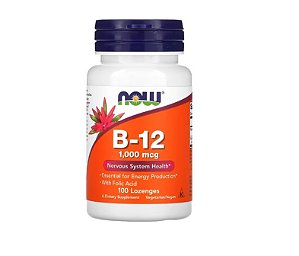 Vitamina B12 NOW Foods 1000mcg – 100 Pastilhas Sublinguais para Energia e Metabolismo
