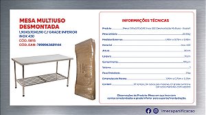 Mesa Industrial Multiuso 190x70 Toda Inox Com Grade Imeca 5815