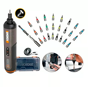 Parafusadeira Bivolt 4,0v Com Led E Kit Bits Wx240 Worx