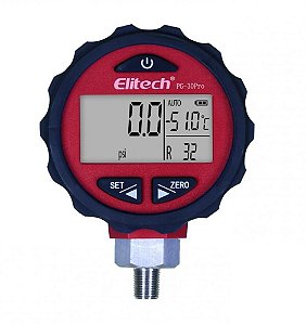 MANÔMETRO DIGITAL COMPATÍVEL COM 87 TIPOS DE GASES REFRIGERANTES, PG-30 PRO RED 800 PSI DISPLAY LCD 6017 - ELITECH