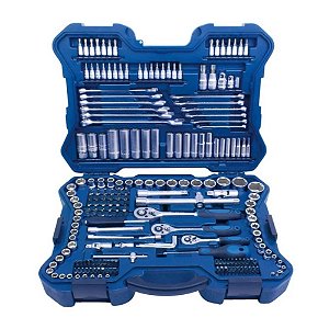 JOGO DE SOQUETES 214 PEÇAS EM AÇO CROMO VANÁDIO 1/4" 3/8" 1/2" USO PROFISSIONAL R010127 BOVENAU - RIOSUL TOOLS