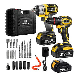 CONJUNTO FURADEIRA DE IMPACTO 100NM 13MM + CHAVE DE IMPACTO 350NM 1/2" A BATERIA 21V FID/IW21B2 F09 5167 - FALASCA