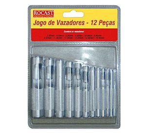 JOGO DE VAZADORES 12 PEÇAS 3 A 19MM PARA COURO BORRACHA E PLÁSTICO CORTE PRECISO 59,0016  ROCAST - AMATOOLS