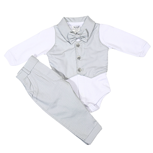 Conjunto Social para Bebês Estilo Peaky Blinders - Body, Colete, Calça e Gravata Borboleta