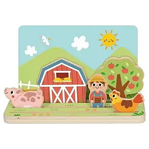 Jogo Educativo Espaco Distancia Fazendinha Quebra Cabeca 3D Animais Madeira 3 Anos