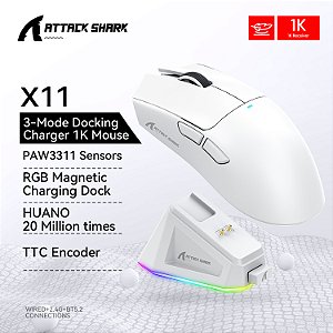 Mouse sem fio Attack Shark X11, conexão tripla modo 2,4 GHz