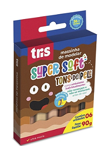 Massa de Modelar Tris Super Soft 90g 6 Cores Tons de Pele