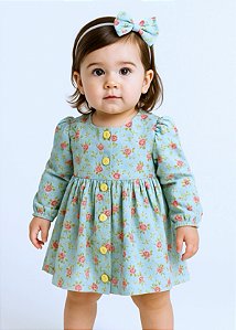 Vestido Bebê e Infantil Florido Manga Longa 100% Algodão