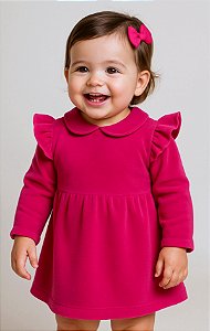 Vestido Infantil Luxo em Plush Rosa Macio Pink Com Laço