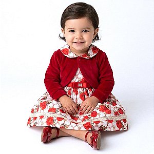 Vestido de bebê com Bolero 100% Algodão Imperial Vermelho 2 Meses a 6 Anos