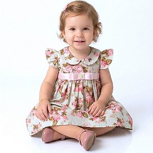 Vestido de Bebê e Infantil Menina Luxo Festa Manga Curta 100% Algodão 2 Meses a 6 Anos Iris