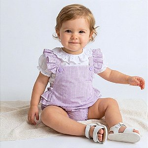 Body Jardineira com Blusinha Branca 2 Peças Bebê 100% Algodão 2 a 18 Meses Jade