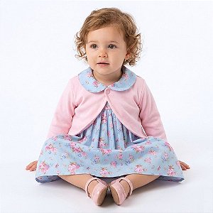 Vestido de Bebê Florido com Bolero 100% Algodão Maya 2 Meses até 4 Anos