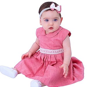 Vestido de Bebê Infantil Festa Luxo com Detalhe em Pérola 100% Algodão 2 Meses a 6 Anos Carol