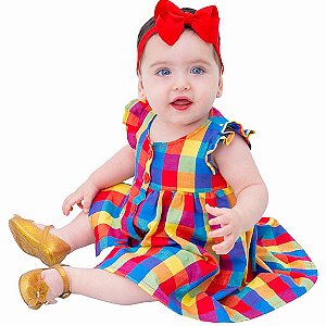 Vestido para Bebê e Infantil 100% Algodão Macio Xadrez Colorido 2 Meses até 6 Anos ISIS