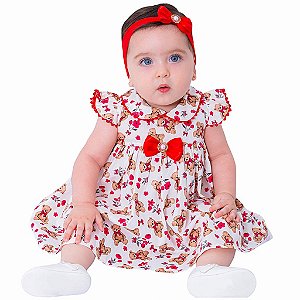 Vestido de Bebê Infantil Menina Estampado Ursinho 100% Algodão 2 Meses até 6 Anos - Laura