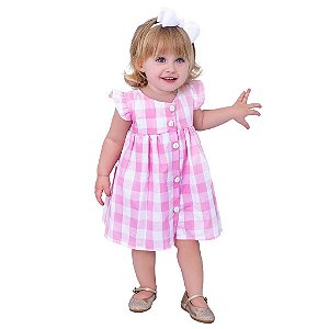 Vestido de Bebê Menina Luxo 100% Algodão Xadrez 2 Meses a 6 Anos Maria Clara