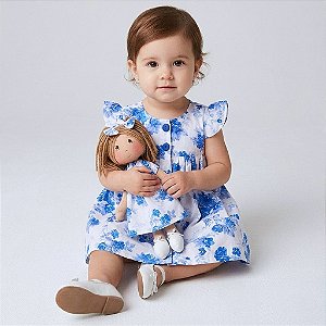 Kit Vestido Bebê Infantil Menina com Boneca de pano 100% Algodão - Rafaela
