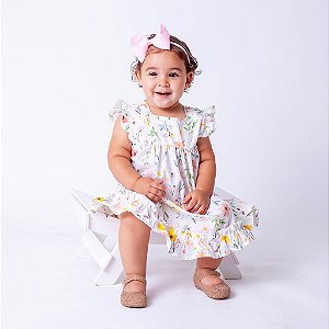 Vestido Bebê Menina Infantil Festa Florido 100% Algodão Manga Curta 2 Meses até 6 Anos - Malu