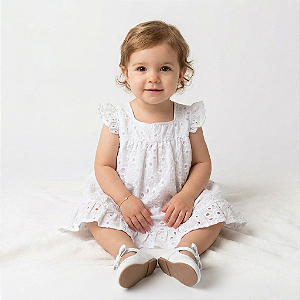 Vestido Bebê Infantil Toque Macio e super confortável Branco em Laise com Forro 100% Algodão 2 Meses até 6 Anos