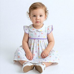 Vestido de Bebê e Infantil Estampa Coração 100% Algodão 2 Meses a 6 Anos Rebeca